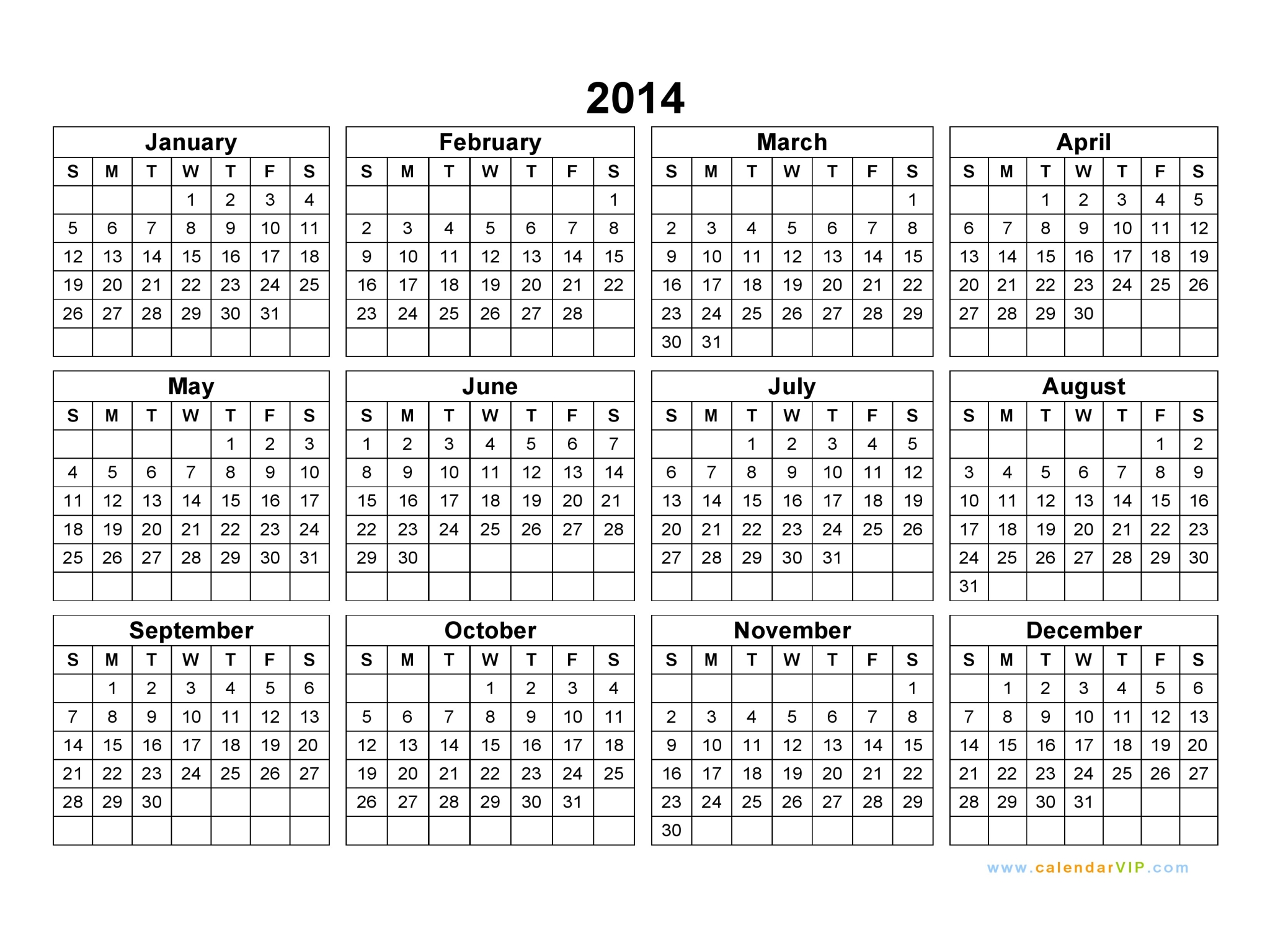 2014 Calendar - Blank Printable Calendar Template in PDF Word Excel
