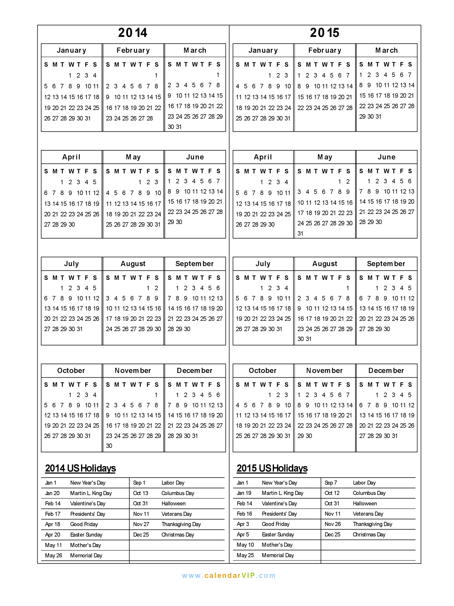 2014 Calendar - Blank Printable Calendar Template in PDF Word Excel
