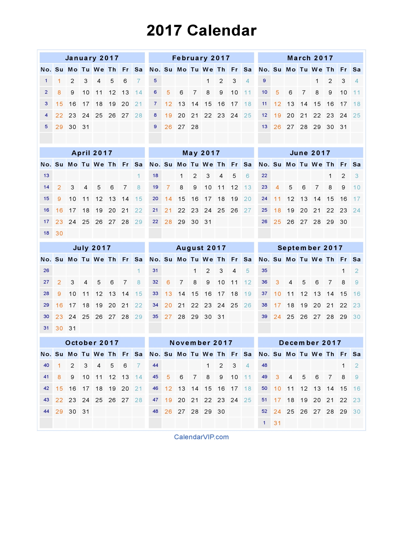2017 Calendar - Blank Printable Calendar Template in PDF Word Excel