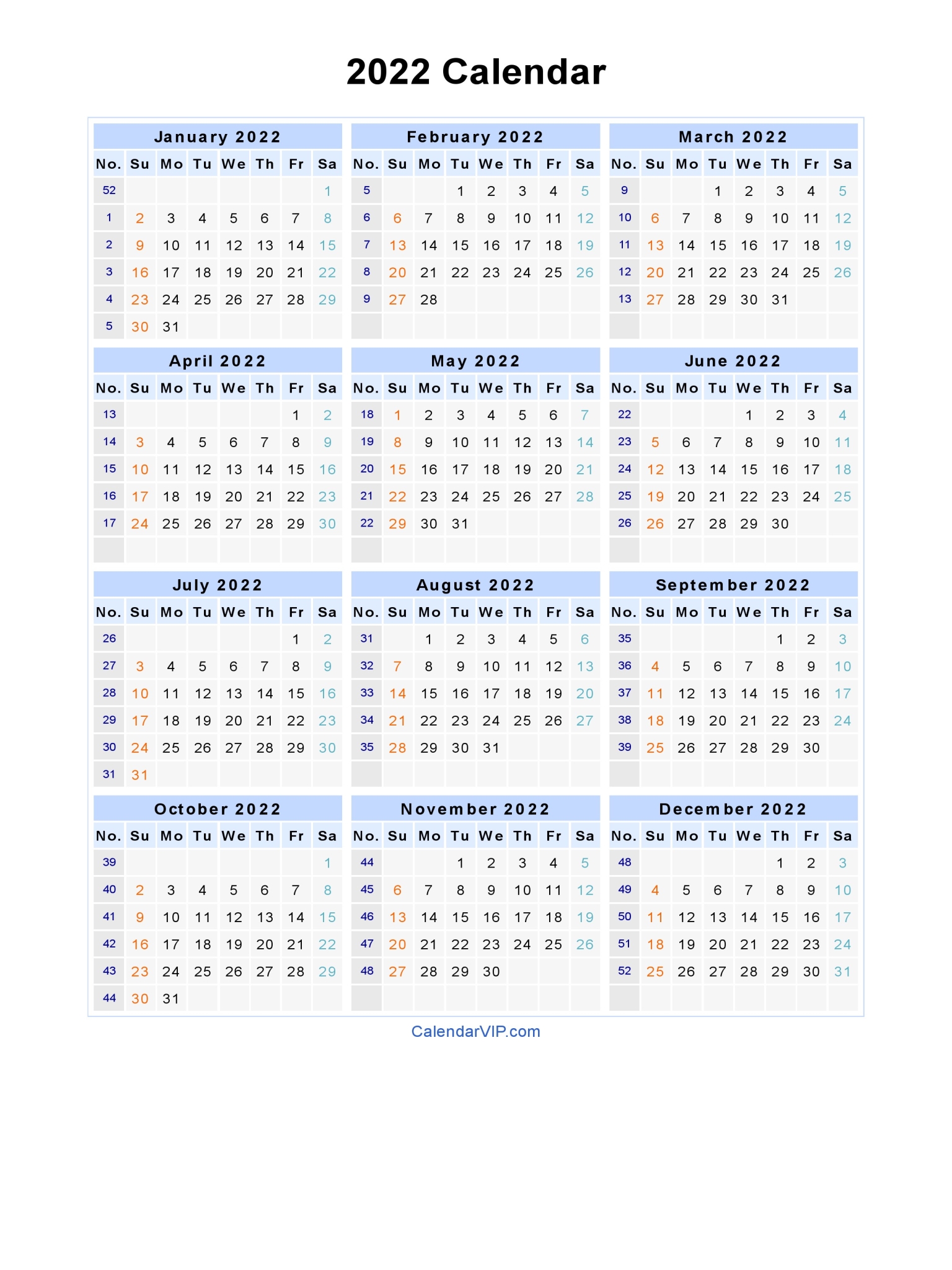 Printable Calendar 2022 Printable 2022 Monthly Calendar Templates