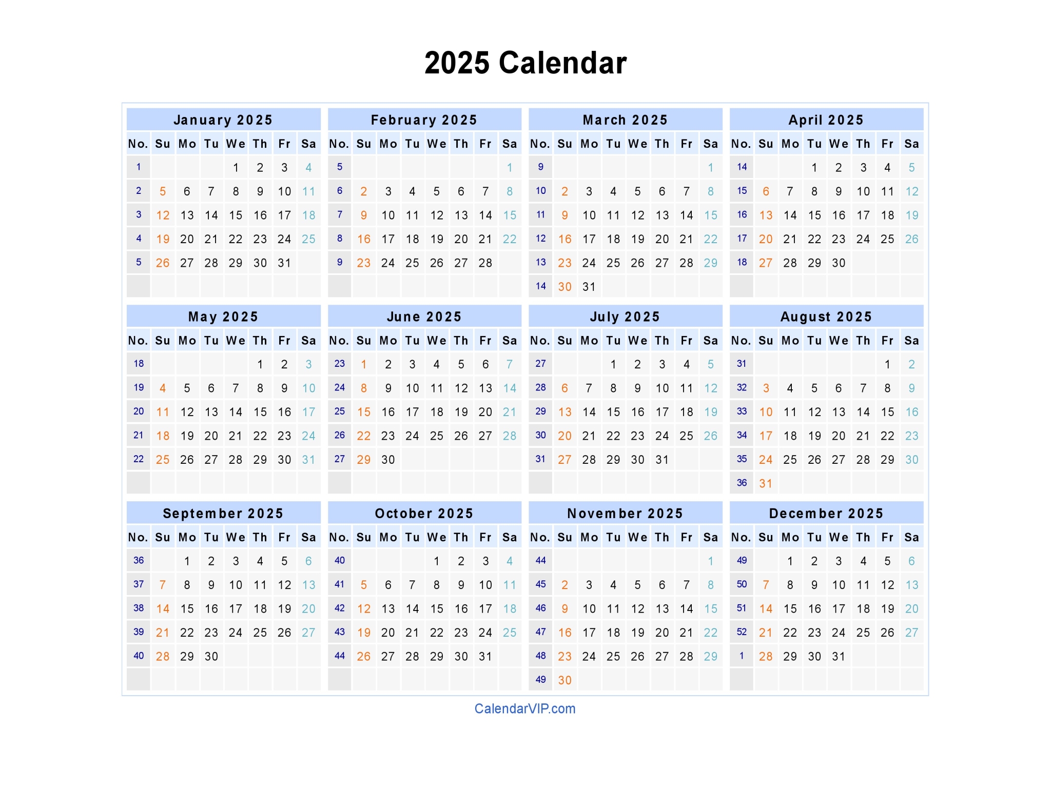 2025 Calendar Blank Printable Calendar Template in PDF Word Excel
