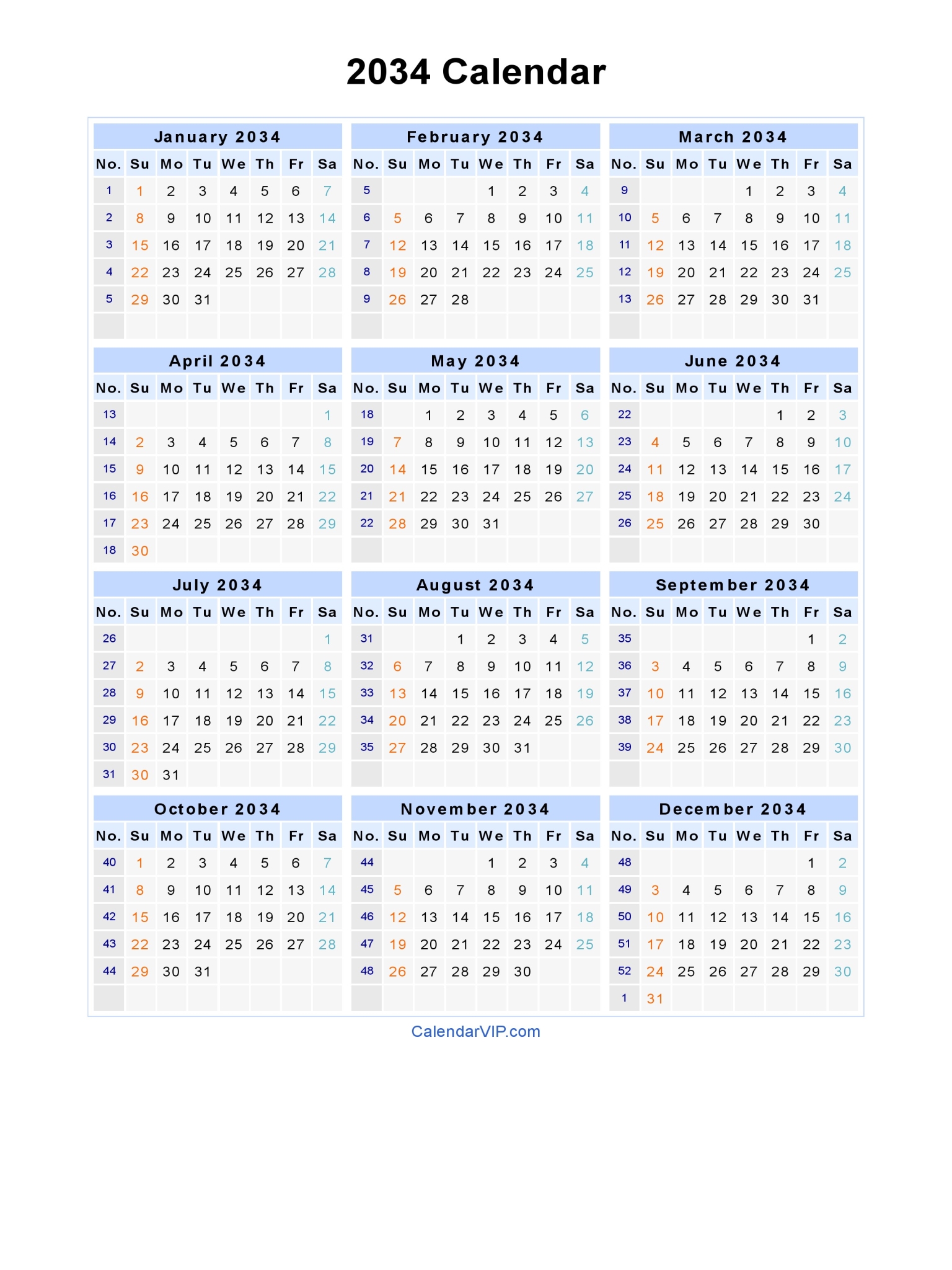 2034 Calendar - Blank Printable Calendar Template in PDF Word Excel1536 x 2048