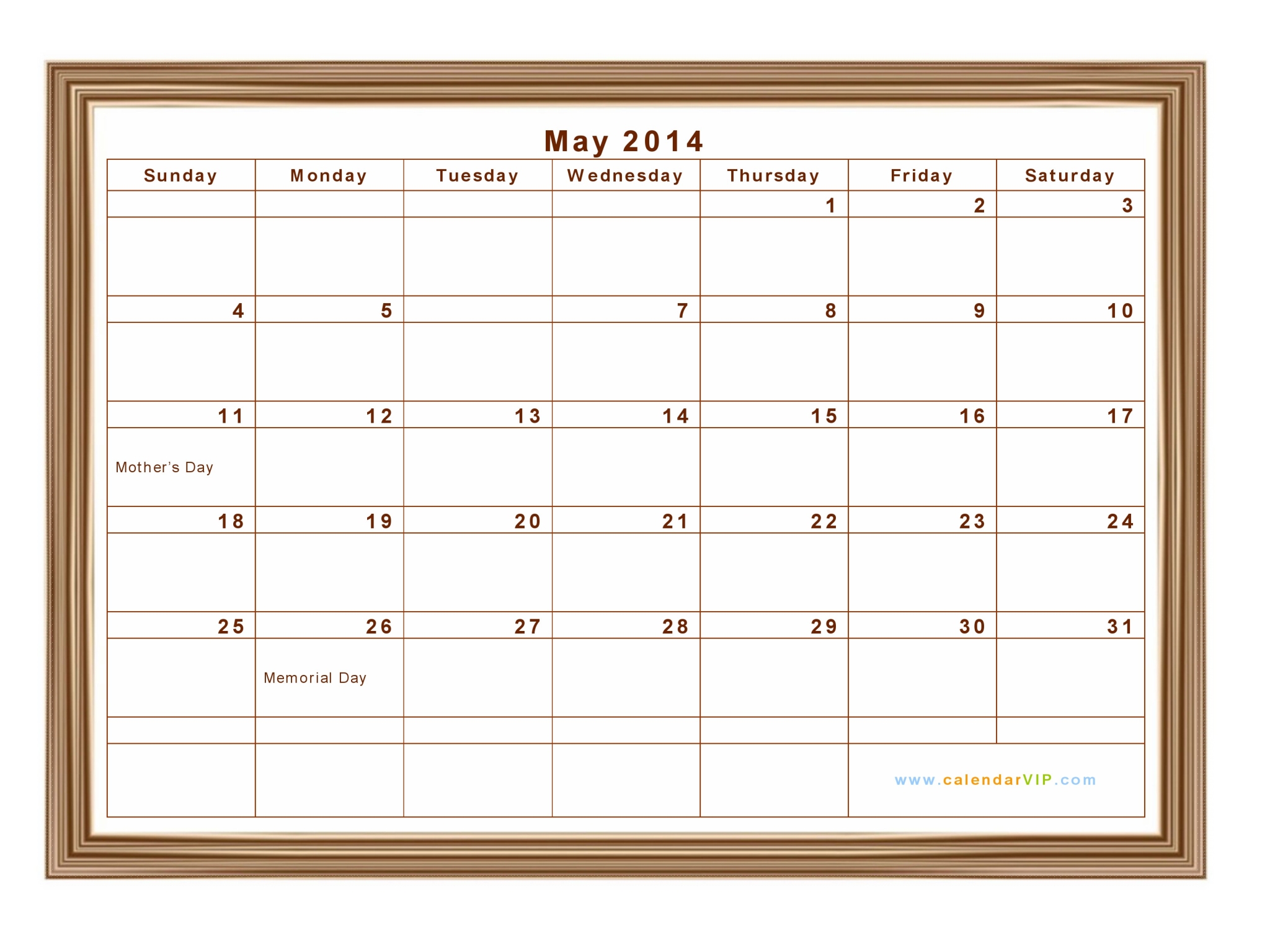 May 2014 Calendar Blank Printable Calendar Template in PDF Word Excel