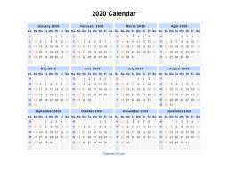 2020 Calendar Landscape