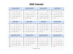 2029 Calendar Landscape