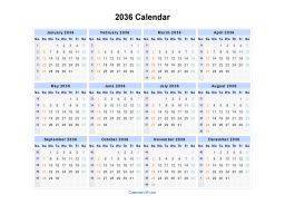 2036 Calendar Landscape