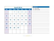 April 2014 Calendar