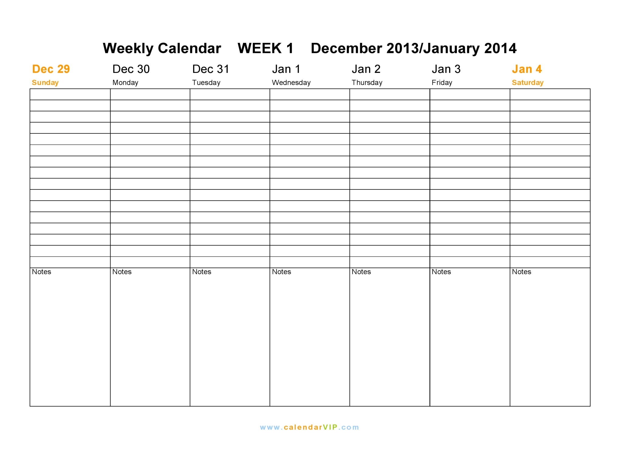Printable Weekly Calendar 2014