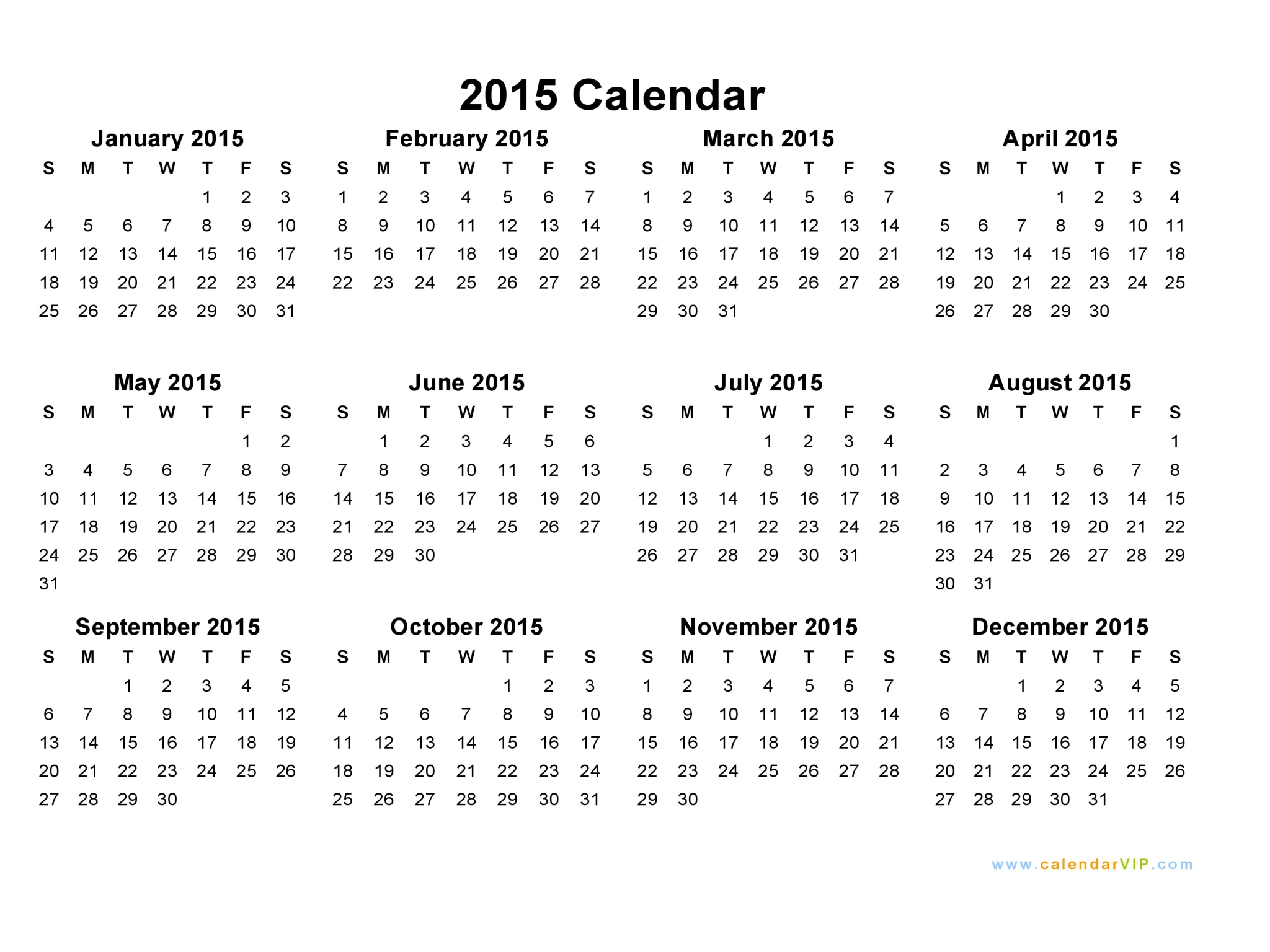 2015 Calendar - Blank Printable Calendar Template in PDF Word Excel