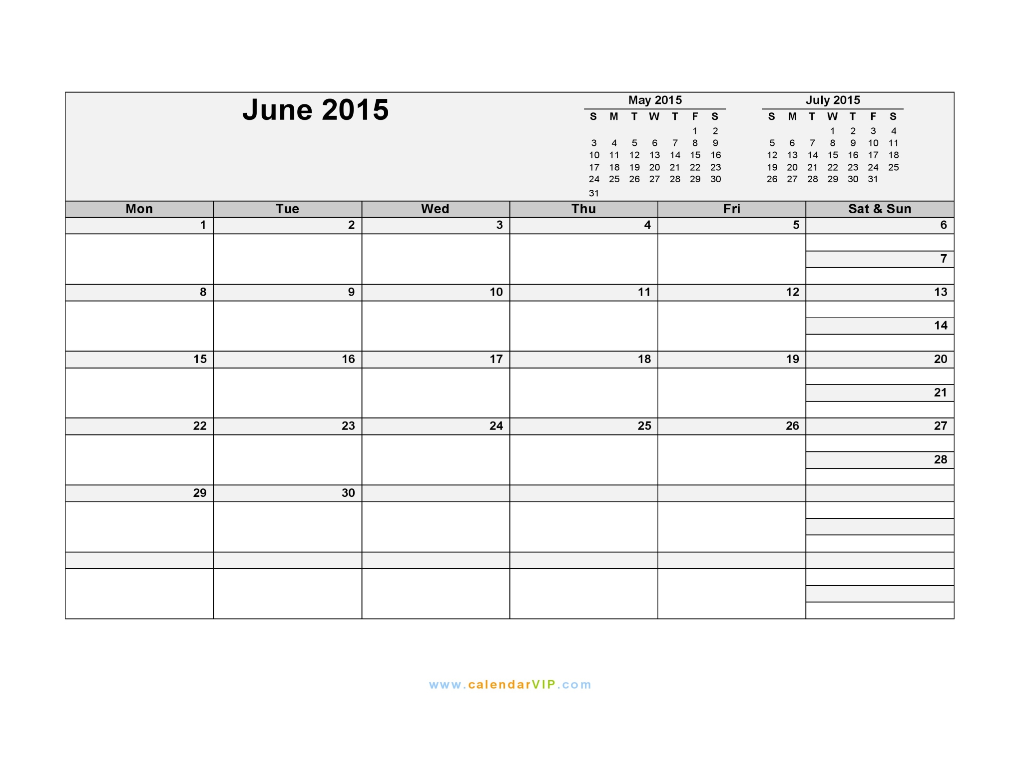 June 2015 Calendar Blank Printable Calendar Template in PDF Word Excel