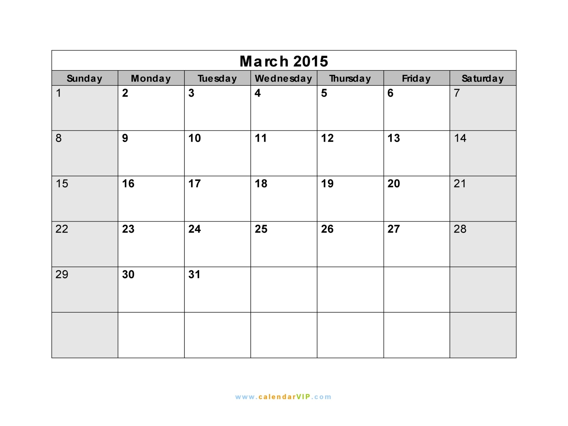 March 2015 Calendar Blank Printable Calendar Template in PDF Word Excel