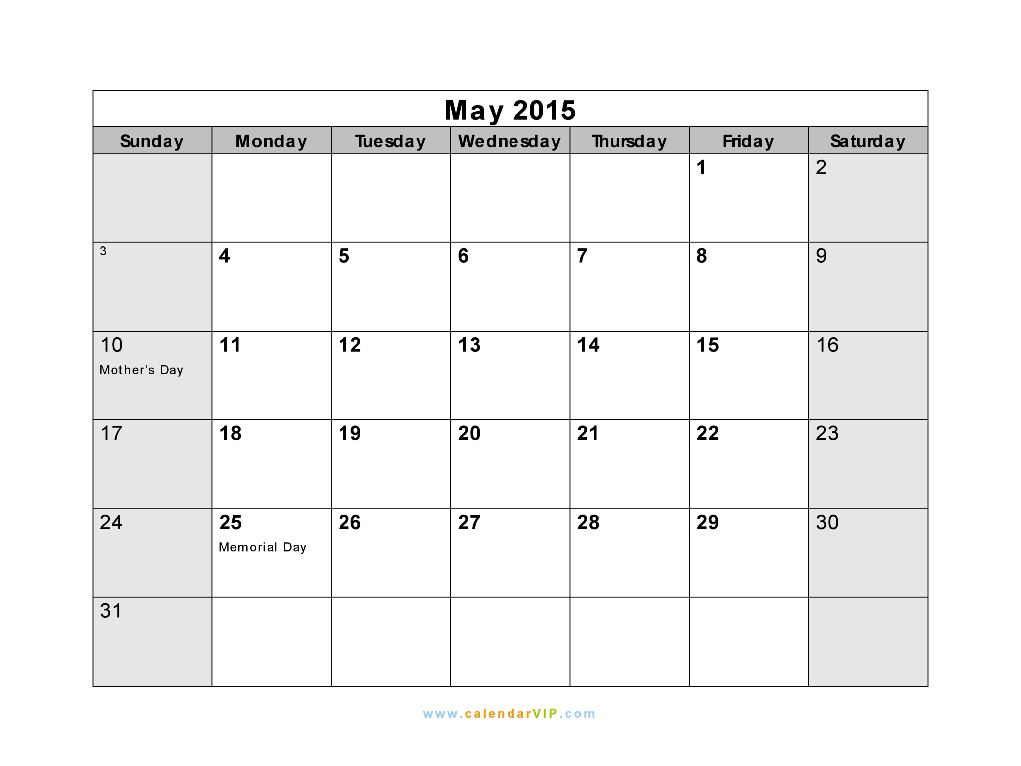 May 2015 Calendar Blank Printable Calendar Template in PDF Word Excel