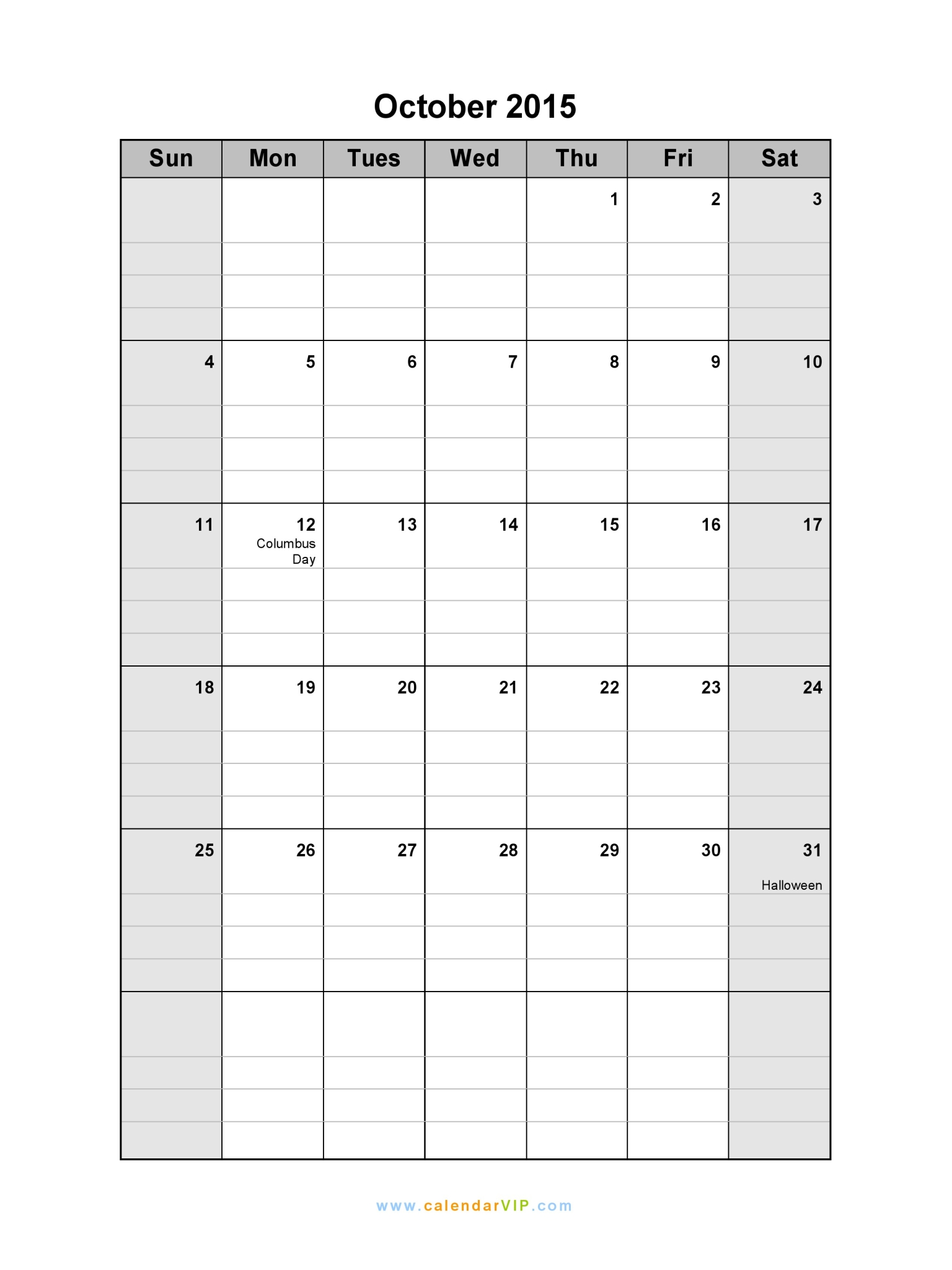 October 2015 Calendar - Blank Printable Calendar Template in PDF Word Excel
